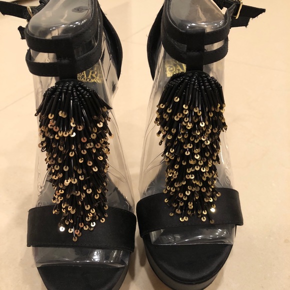 Black heels with Gold and Black sequins /beads - Picture 3 of 4